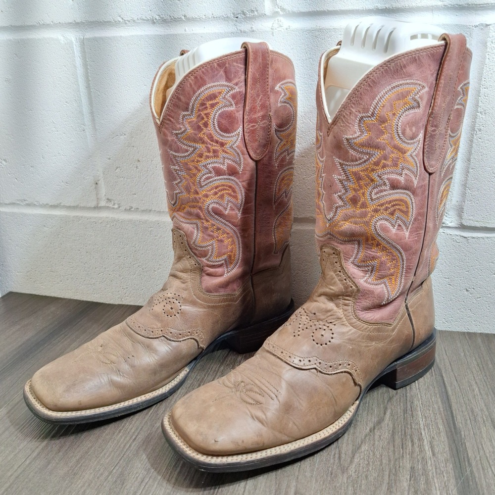 Dan Post Cowgirl Certified Leather Western Cowboy Boots Tan Mauve Square Toe 10M - Picture 2 of 8